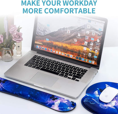 RICHEN Keyboard Wrist Rest and Mouse Pad with Wrist Support, Memory Foam Set for Gaming and Office, Comfortable & Lightweight for Easy Typing & Pain Relief (White Butterflies)