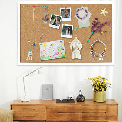 FEBSNOW Cork Board Bulletin Board 15.7 x 12 Inches with Rectangle White Frame Hanging Pin for Office Home Message Board or Vision Board Decoration