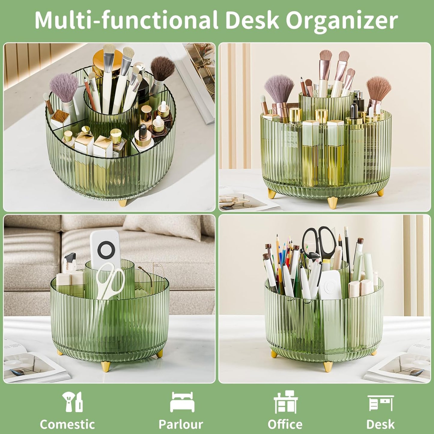 fanado 360° Rotate Makeup Brush Holder Organizer, Makeup Organizers Countertop, Makeup organization and Skincare Storage for Vanity, Desktop, Bathroom (White)