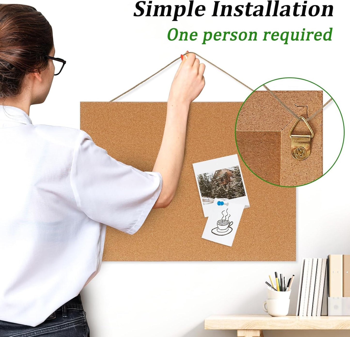 DOLLAR BOSS Bulletin Boards with Linen 1-Pack 16''X 12'' Double-Sided Cork Board for Walls Wood Framed Bulletin Boards, Small Pin Board for Home Kitchen Office Decorative Hanging 10 Pushpins