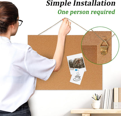 DOLLAR BOSS Bulletin Boards with Linen 1-Pack 16''X 12'' Double-Sided Cork Board for Walls Wood Framed Bulletin Boards, Small Pin Board for Home Kitchen Office Decorative Hanging 10 Pushpins