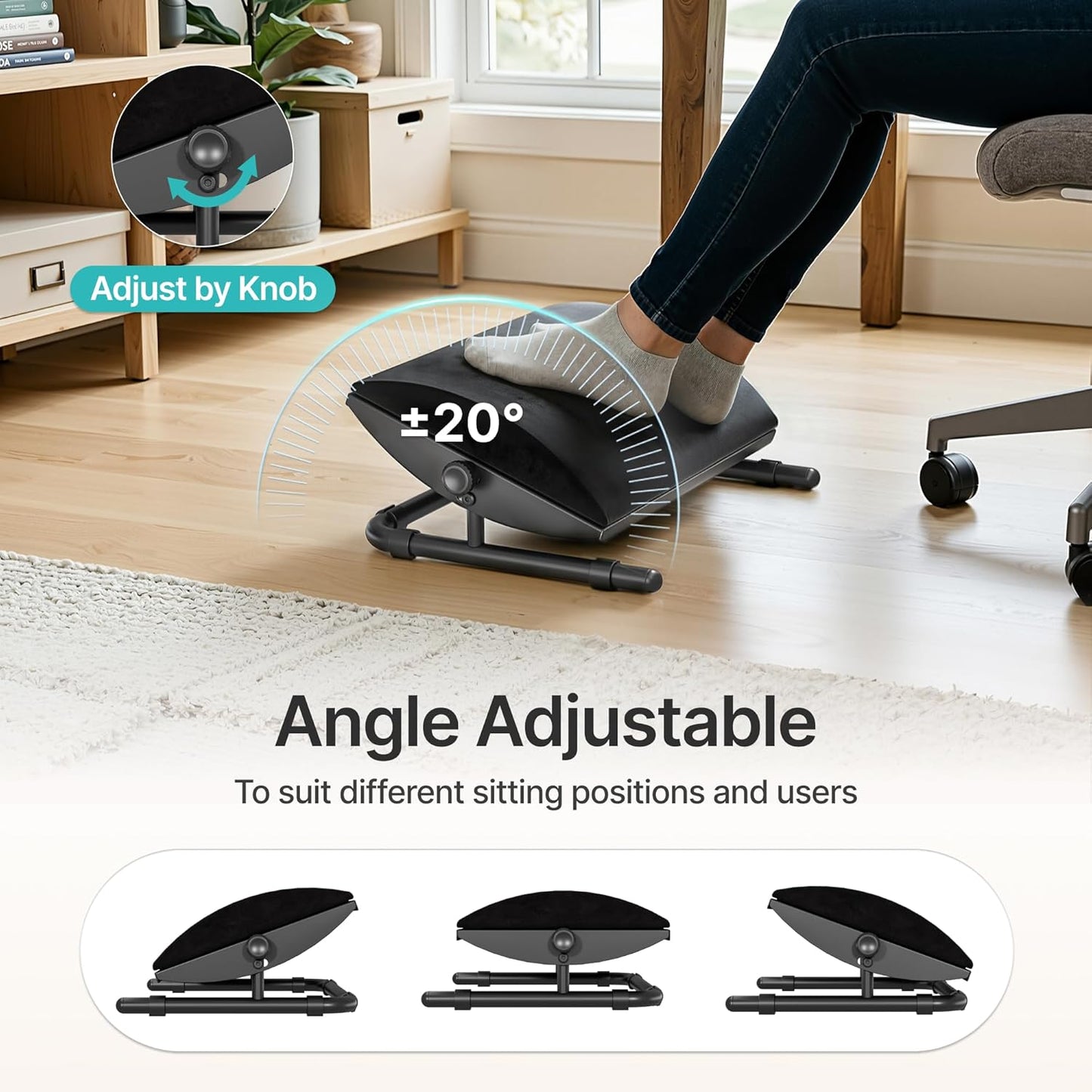 PEGZONE Foot Rest for Under Desk at Work, Ergonomic Footrest with Adjustable Tilt Angle,Foot Stools for Under Office Desk Chair, Rest Stool for Home Work and Study