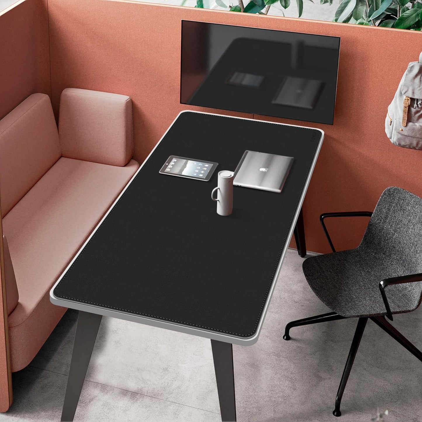 Chihein 2XL 35" x 16" Cork & PU Leather Desk Mat, Dual Sided Desk Pad Protector, Waterproof Writing Blotter for Gaming, Office, Home (Black)