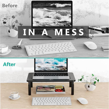 WALI Monitor Stand Riser with Drawer and 2 Pen Holders, Desk Organizers and Accessories for Computer, Printer, Laptop Stand for Home Office Supplies, (PTT004-B), 1 Pack, Black