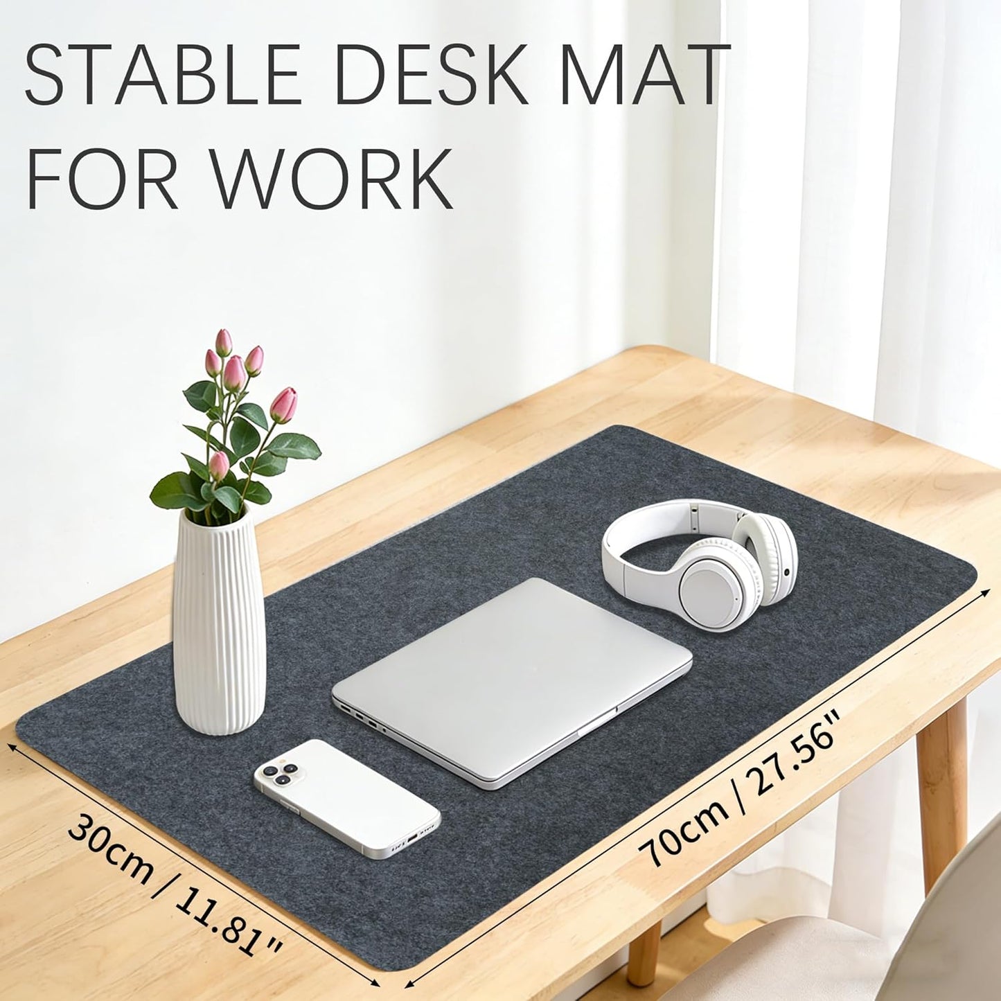 Felt Desk Mat,Large Mouse Pad Desk Mat for Office & Home,Non-Slip Desk Blotter,Felt Desktop Mat for Laptop,Computer,Writing 27.6"x13.8" Dark Gray