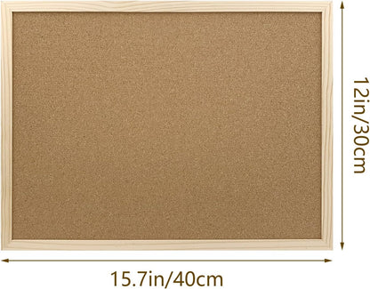 2 Pack Cork Board Bulletin Board, 15.7"X 11.81" inches with Oak Wood Finish Frame, for Wall Office Home and School (Pins, Eye Bolts, gaskets, Screws)