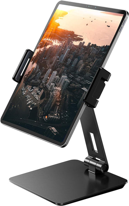 Maxonar Tablet Stand for Desk, 360° Adjustable Aluminum Alloy Swivel iPad Charging Tablet, iPad Pro Air Mini Tablet Holder for Bed Store POS Showcase Kitchen Office Drawing Desktop (6-13''), Silver