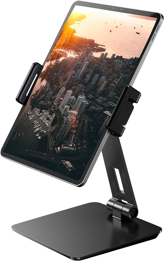 Maxonar Tablet Stand for Desk, 360° Adjustable Aluminum Alloy Swivel iPad Charging Tablet, iPad Pro Air Mini Tablet Holder for Bed Store POS Showcase Kitchen Office Drawing Desktop (6-13''), Silver