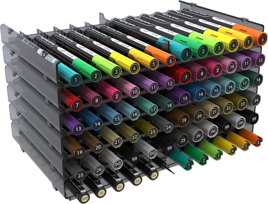 TOOLI-ART 72 Art Marker Storage Tray Desk Organizer Holder, Adjustable Dividers, Modular, Expandable, Stackable, Fit Most Pen, Pencil, Brushes. School, Home, Multi Purpose Tinted Plastic 6 Trays