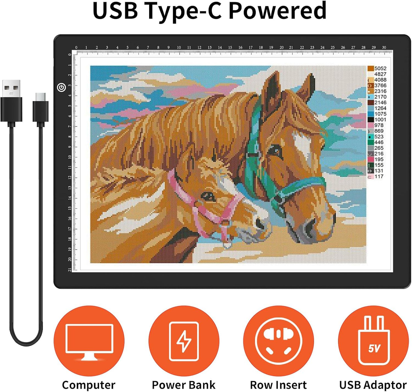 KOBAIBAN A4 Light Pad with 4 Clips, Ultra-Thin LED Light Board for Diamond Painting, Stepless Dimmable Brightness USB-C Power Light Table for Tracing, Light Box for Sketching, Drawing, Weeding Vinyl