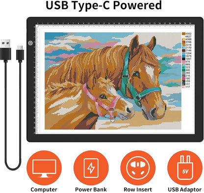 KOBAIBAN A4 Light Pad with 4 Clips, Ultra-Thin LED Light Board for Diamond Painting, Stepless Dimmable Brightness USB-C Power Light Table for Tracing, Light Box for Sketching, Drawing, Weeding Vinyl