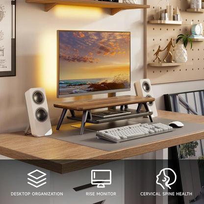 Fenge Dual Monitor Stand, Monitor Stands Riser for 2 monitors, 42.5 Inch Wood Desk Shelf with Storage Organizer and Cable Management for Office Desk Accessories