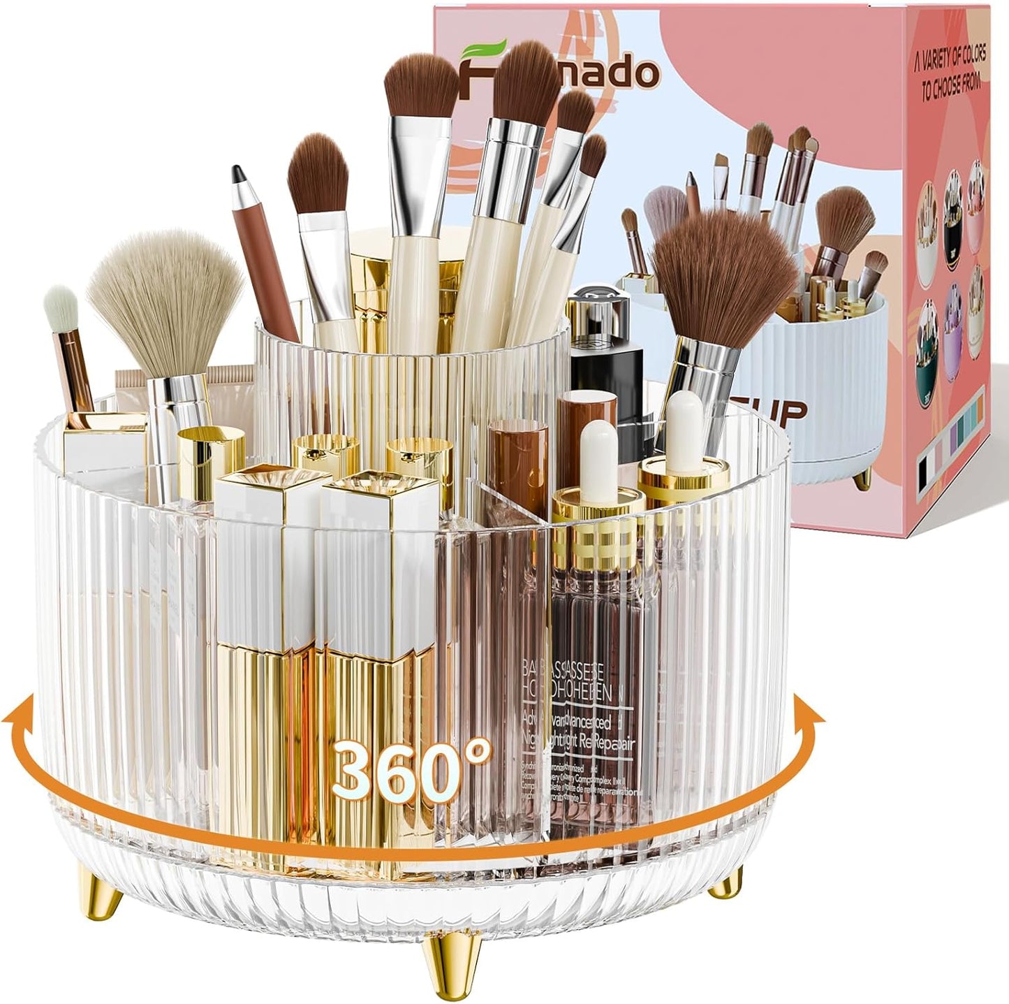 fanado 360° Rotate Makeup Brush Holder Organizer, Makeup Organizers Countertop, Makeup organization and Skincare Storage for Vanity, Desktop, Bathroom (White)
