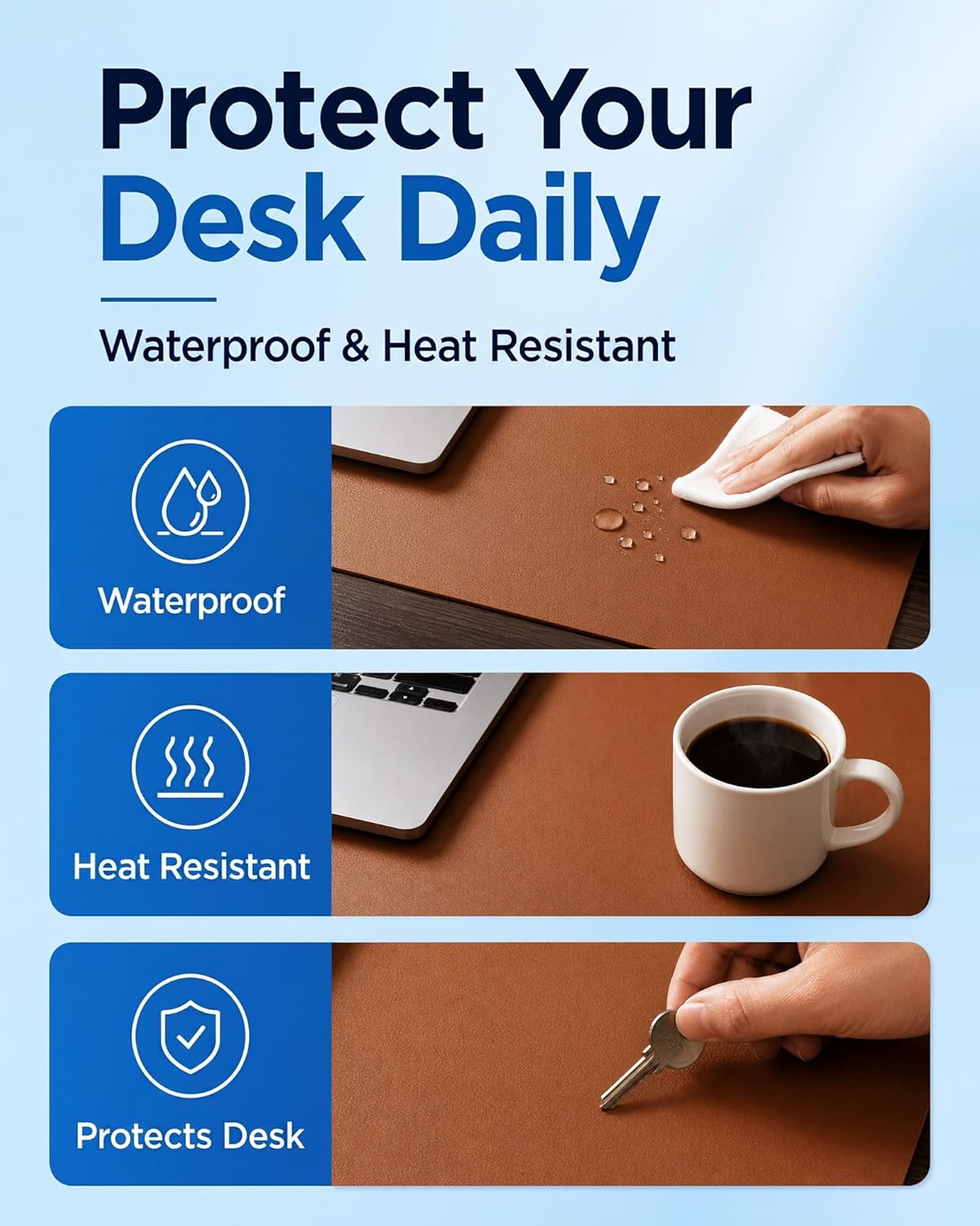 Aothia Dual-Sided Desk Pad - 25.6x13.7 inches Leather Desk Mat, Natural Cork Desk Pad Protector, Large Mouse Pad for Desk, Waterproof Desk Blotter Pad, Desk Writing Pad for Office Work/Home, Black