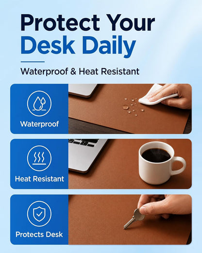 Aothia Dual-Sided Desk Pad - 25.6x13.7 inches Leather Desk Mat, Natural Cork Desk Pad Protector, Large Mouse Pad for Desk, Waterproof Desk Blotter Pad, Desk Writing Pad for Office Work/Home, Black