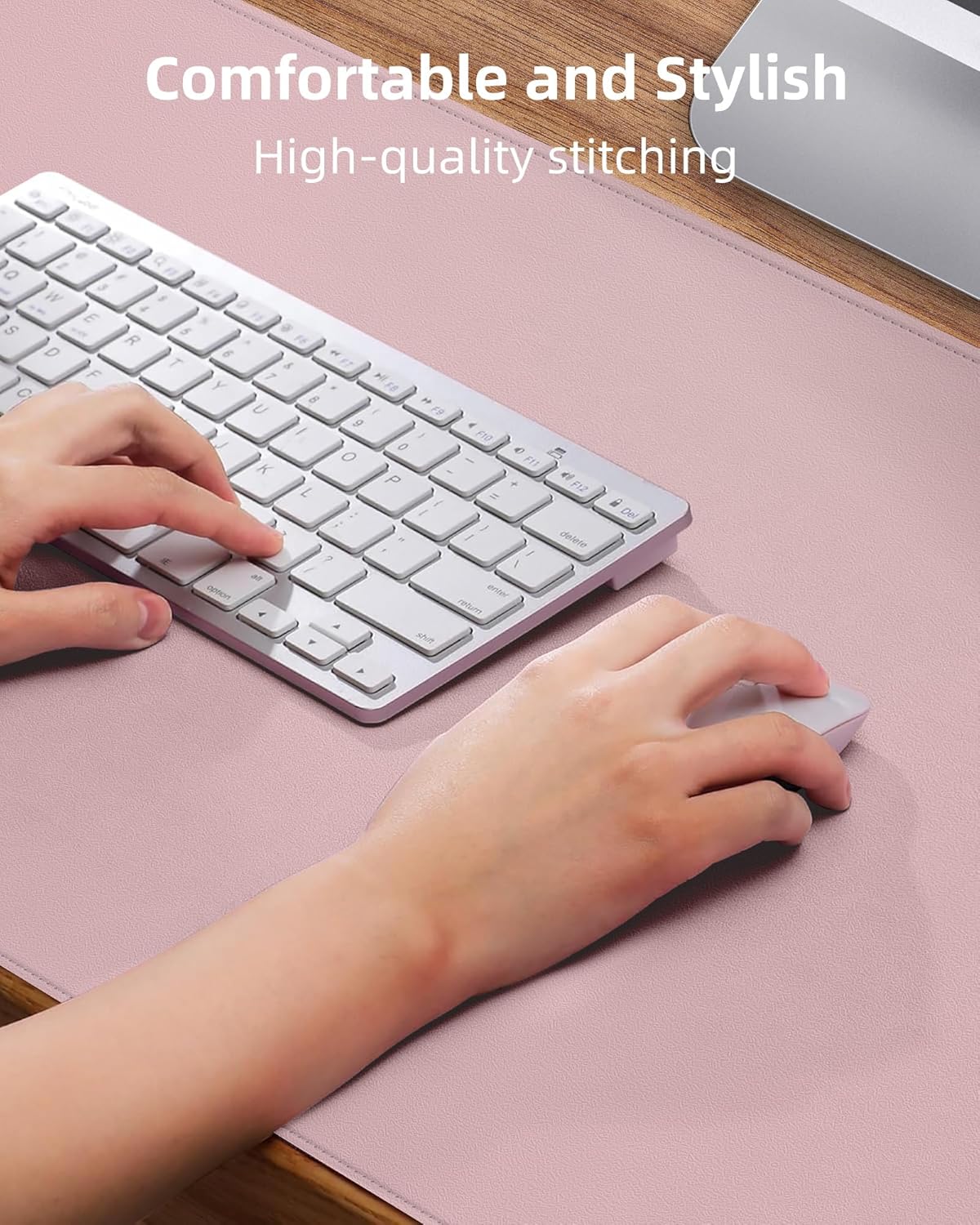 AFIING Desk Pad Protector 23.6" x 13.7" - Non-Slip Waterproof PU Leather Desk Mat for Mouse, Keyboard, Laptop, Office and Home Workspace (Beige)