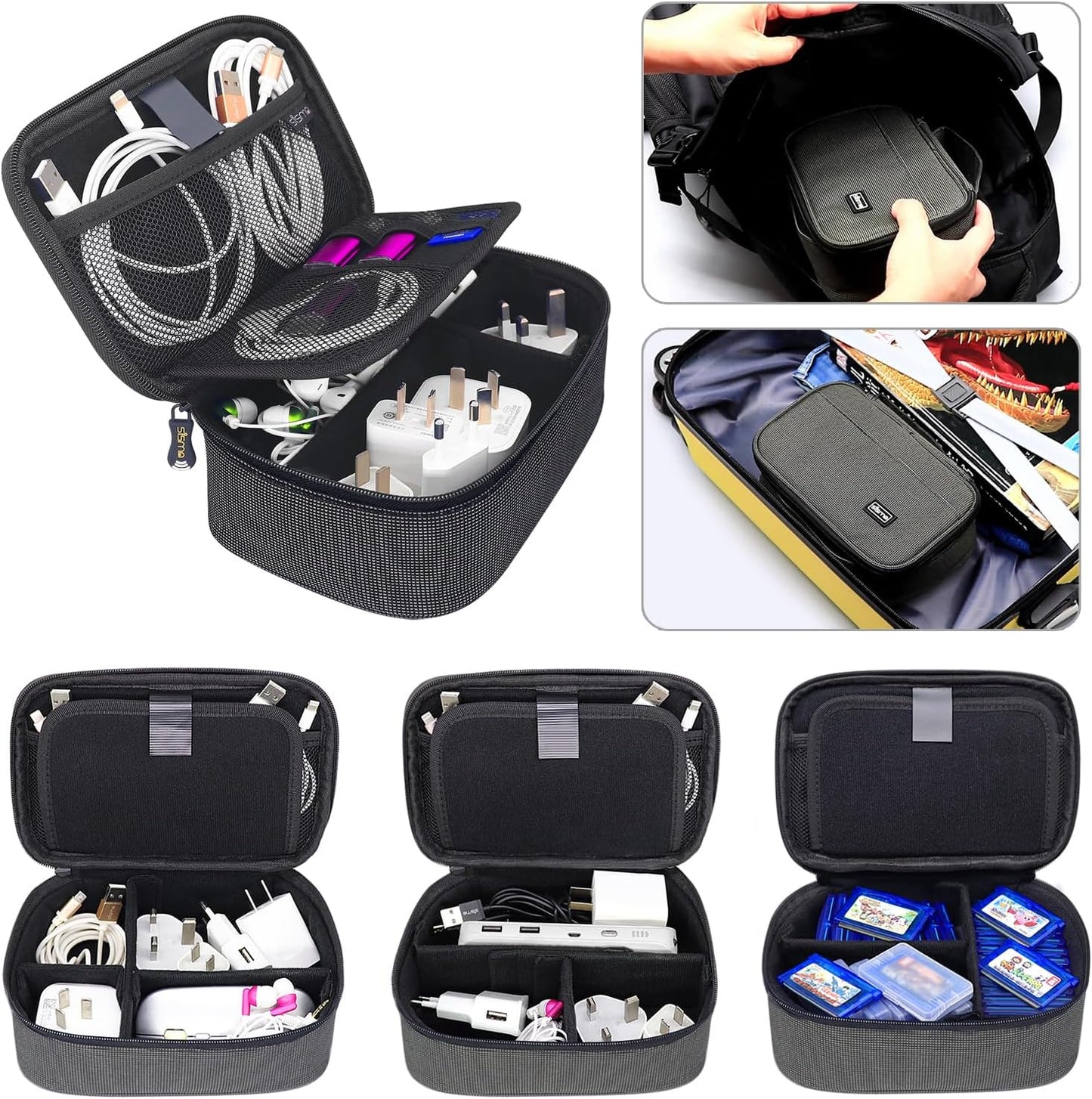 sisma Travel Electronics Organizer Small Carrying Case for Cables Phone Chargers USB Plugs Power Cords Earbuds Adapter Tech Accessories Pouch -Grey