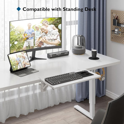 BONTEC Desk Extender Tray, 11.8"x5.9" Table Mount Arm Wrist Rest Shelf, 90°Foldable Elbow Support, Clamp on Computer Arm Rest for Desk, Office & Home Use, Durable & Easy to Install, Black Carbon Fiber