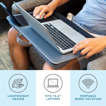 LAPGEAR Home Office Lap Desk with Device Ledge, Mouse Pad, and Phone Holder - Black Carbon - Fits up to 15.6 Inch Laptops - Style No. 91588