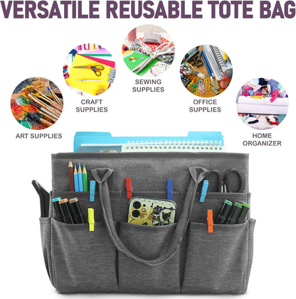 Cupohus Art Organizer Craft Storage Tote Bag with Pockets and Handles, Oxford Fabric Carrying Caddy for Teacher, Officer, Artist, Traveler –Purple