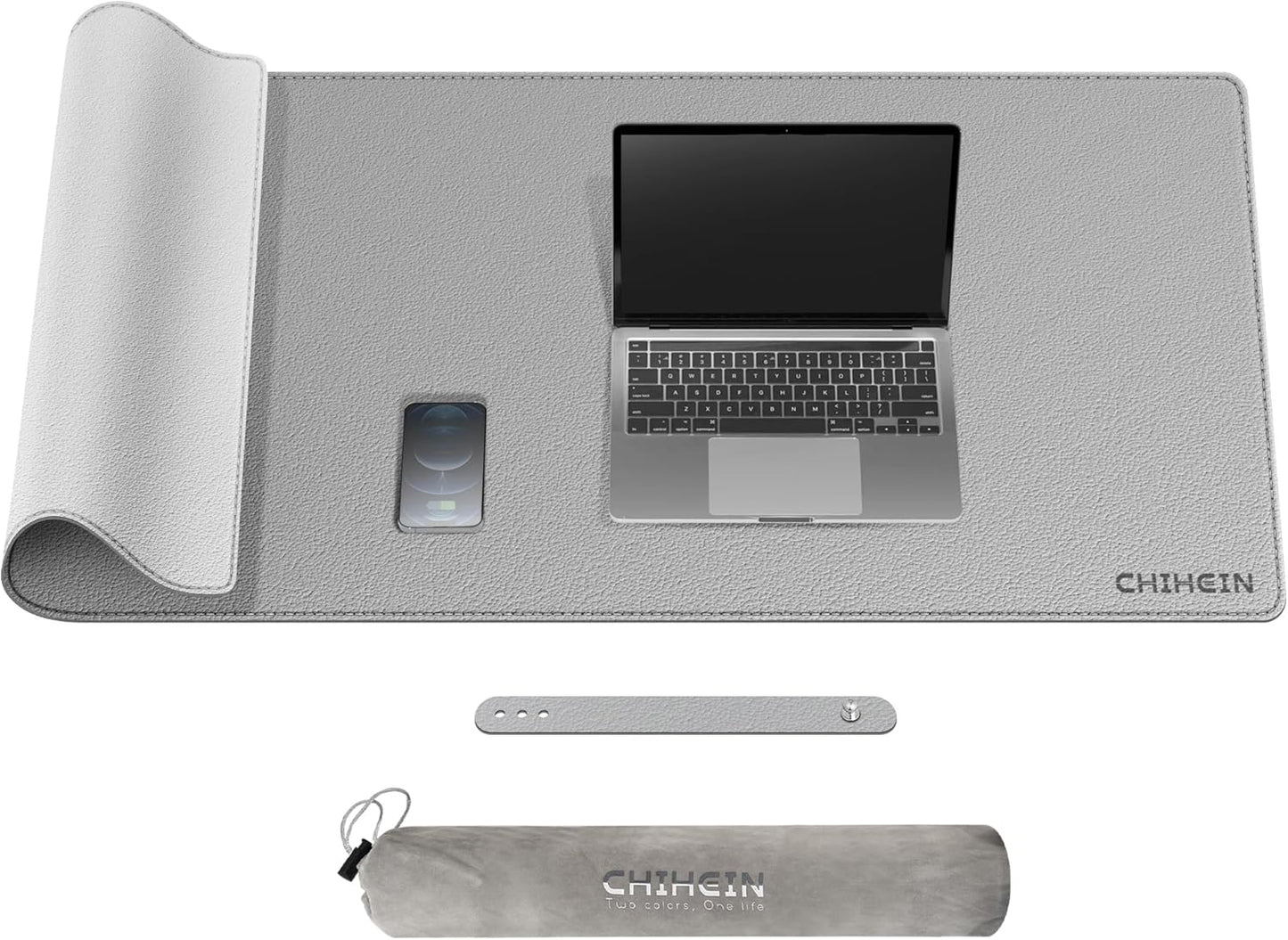 Chihein 2XL 35" x 16" Cork & PU Leather Desk Mat, Dual Sided Desk Pad Protector, Waterproof Writing Blotter for Gaming, Office, Home (Black)