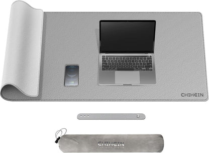 Chihein 2XL 35" x 16" Cork & PU Leather Desk Mat, Dual Sided Desk Pad Protector, Waterproof Writing Blotter for Gaming, Office, Home (Black)