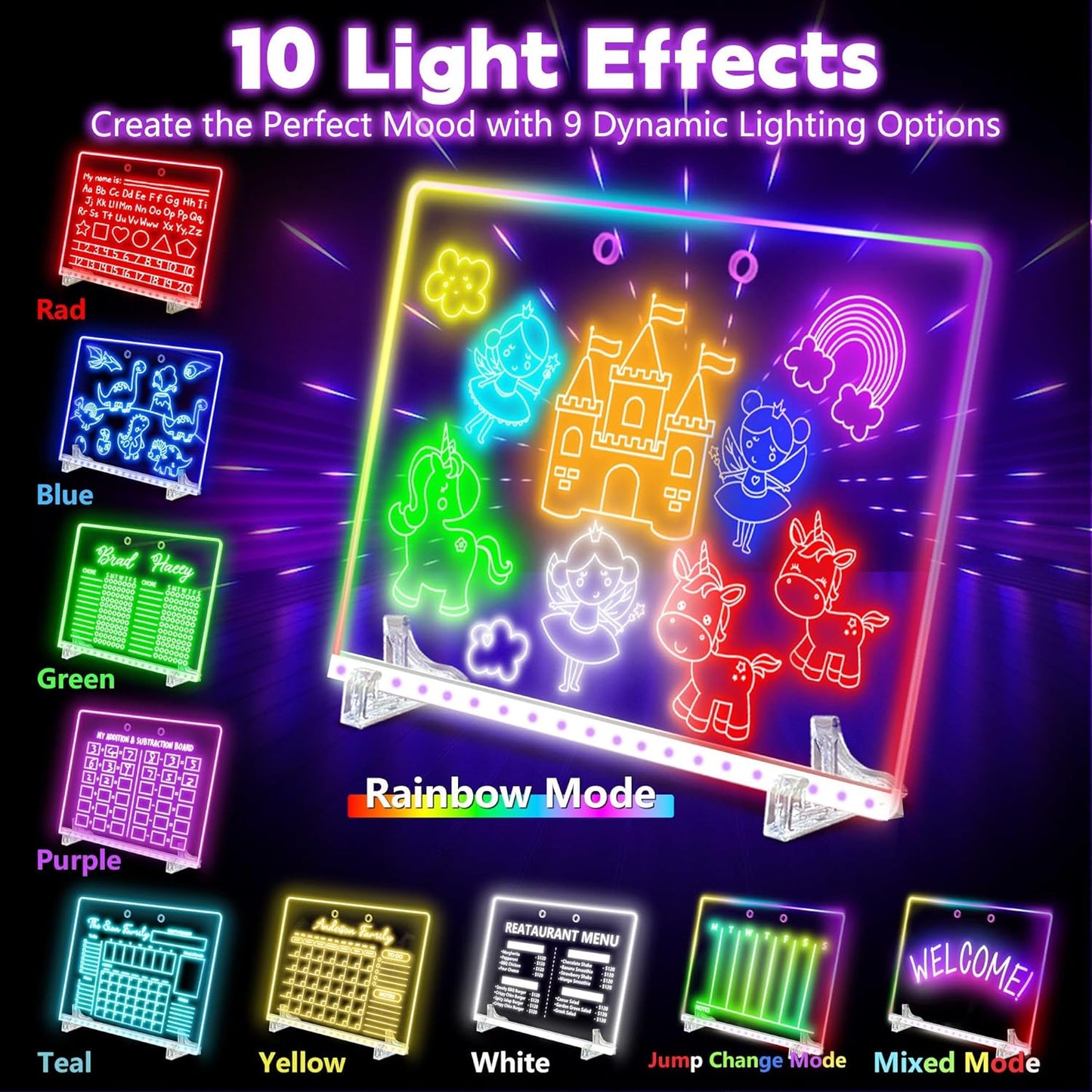 16" LED Drawing Board for Kids - Light Up LED Note Board with Colors & 18 Tracing Stencils, Birthday Gifts for Girls Ages 5-12, Glow Doodle Pad Art Set, 39PCS