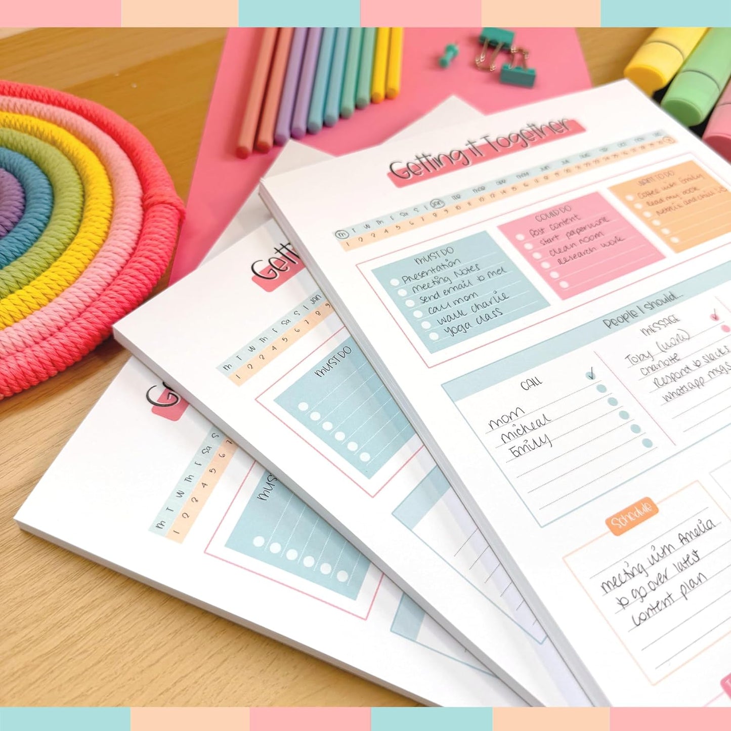 Templatables Brain Dump Notepad, To Do List Desk Pad, Productivity Planner, ADHD Daily Planner | 50 Undated Tear Away Sheets A4 (Colorful)