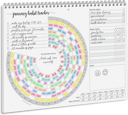 321Done Habit Tracker Calendar, Made in USA - 12 Months Wall Hanging Productivity Journal 8.5x11, Spiral Binding Undated Motivational Monthly Planner to Track Habits and Goals