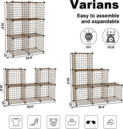 C&AHOME Wire Cube Storage, 6 - Cube Organizer Metal C Grids, Modular Shelves Units, Storage Bins Shelving, Closet Organizer, Ideal for Home, Office, Living Room, 36.6”L x 12.4”W x 36.6”H Black