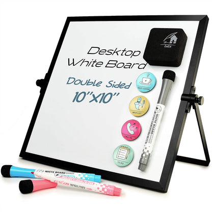 Dry Erase White Board for Desktop & Wall 12"x16" with 2 Magnetic Removable Planners - Weekly & Monthly to Do List Board with Stand, 6 Markers Eraser & Wall Hangers - Portable Double Sided Magnetic