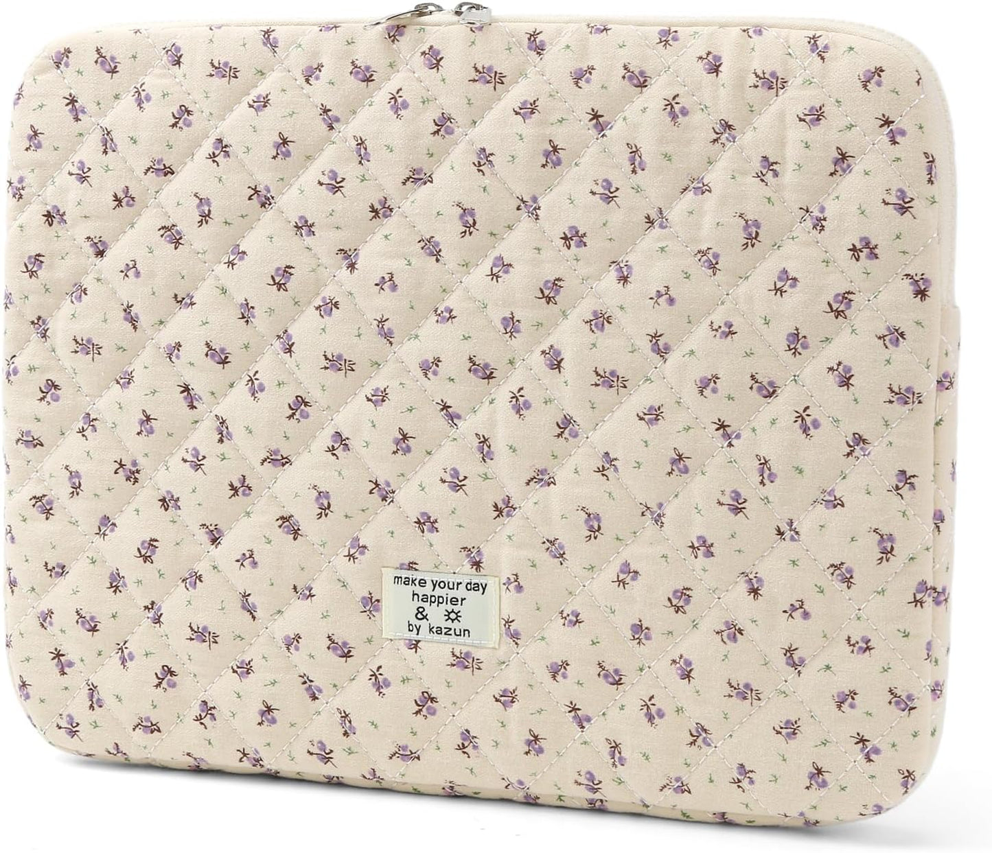 Puffy Laptop Sleeve 13 Inch Cute Quilted Laptop Protective Case Padded Floral Computer Sleeve for MacBook (A-Blue, 13 Inch)