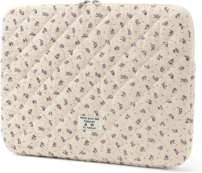 Puffy Laptop Sleeve 13 Inch Cute Quilted Laptop Protective Case Padded Floral Computer Sleeve for MacBook (A-Blue, 13 Inch)