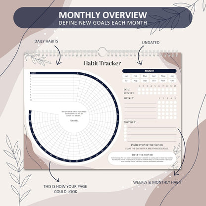 BIROYAL Habit Tracker Calendar 2026 (Undated 12 Months) - Daily Habit Tracker Jounal with Spiral Binding & Hanger - Goal Tracker - Motivational Monthly Habit Calendar - Productivity Tool and Workout Calendar - 8.3" x 11.2" (A4 Size)