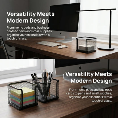 4 Pack Mesh Memo Holder, 4 x 4 Inch Black Metal Mesh Sticky Note Dispenser Cube Memo Pad Holder for Pen, Pencil, Paperclip, Thumbtack, Desk Organizer for Office Home School