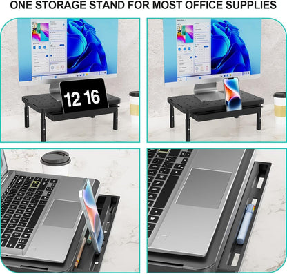 WALI Monitor Stand Riser with Drawer and 2 Pen Holders, Desk Organizers and Accessories for Computer, Printer, Laptop Stand for Home Office Supplies, (PTT004-B), 1 Pack, Black