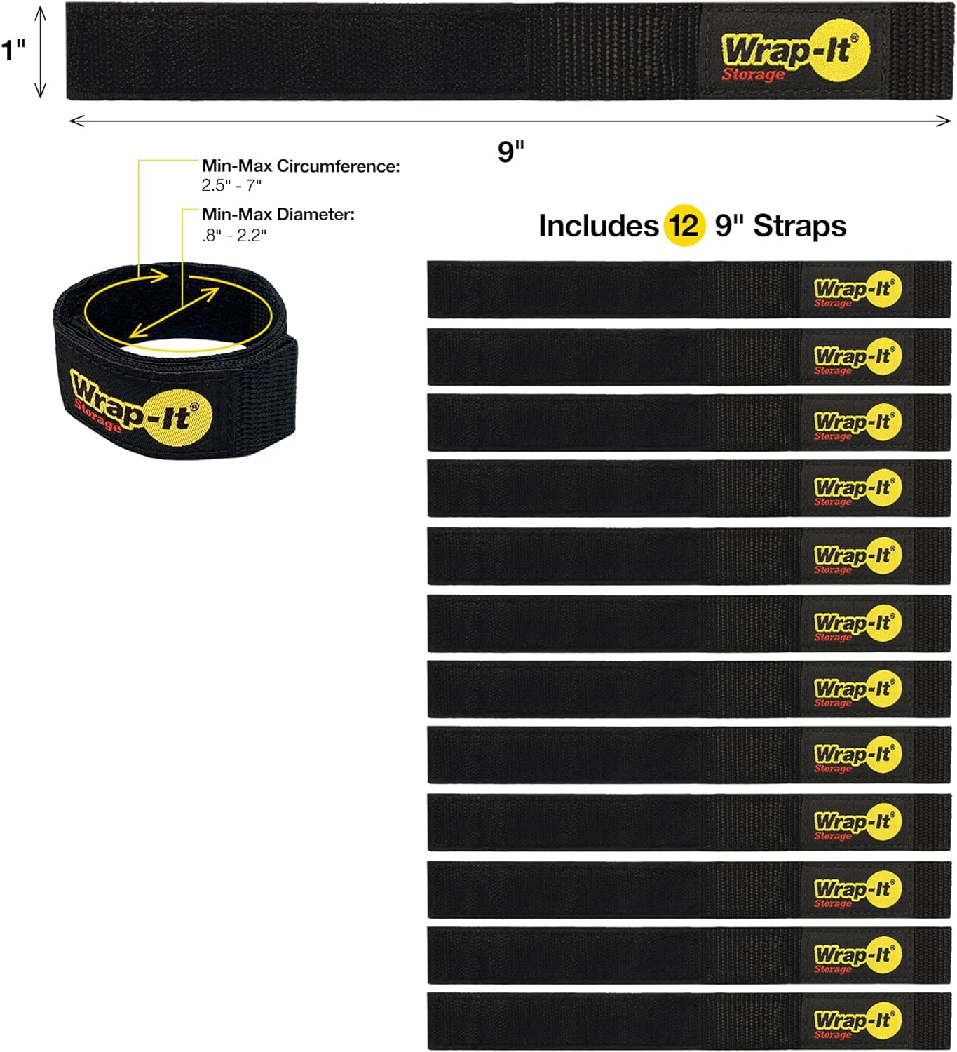 Quick-Straps by Wrap-It Storage - Assorted 20-Pack Black - Hook and Loop Hose and Cable Organizers