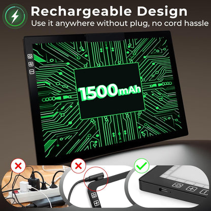 Bylitodt Rechargeable A3 Light Pad, Diamond Art Light Board, 16.7x13.5 inch Lightbox for Tracing and Drawing with 3 Colors & 6 Brightness, Tracing Pad for Weeding Vinyl, Diamond Painting Accessories