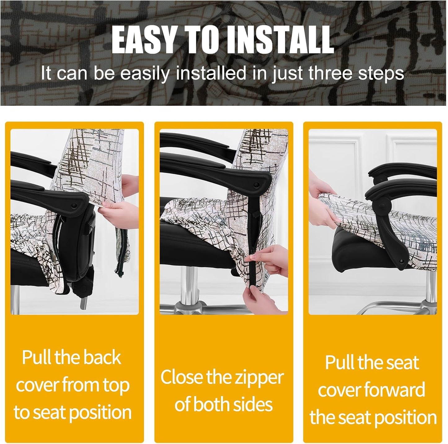 Smiry Stretch Printed Office Chair Armrest Covers, 2 Pcs Soft Fit Removable Washable Computer Desk Chair Arm Covers Protector, Black
