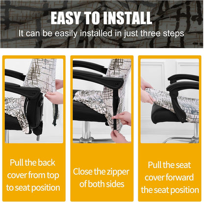 Smiry Stretch Printed Office Chair Armrest Covers, 2 Pcs Soft Fit Removable Washable Computer Desk Chair Arm Covers Protector, Black