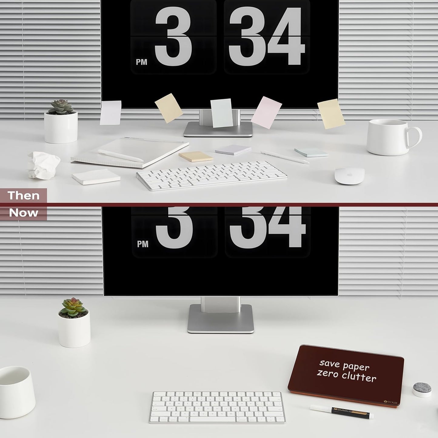 YEOUX Glass Desk Whiteboard with Reversible Wood Stand, Desktop Small White Board, Reusable Mini Dry Erase Board 6.7"x9.5" for Office, Home, School, Marker&Eraser Included
