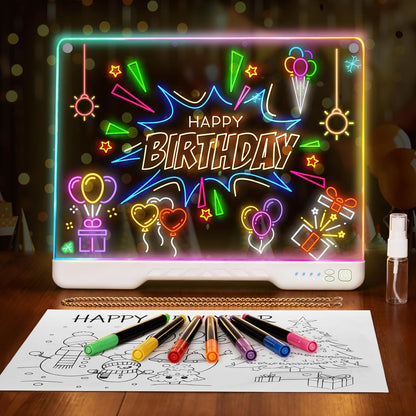 16-Inch LED Drawing Board for Kids, Rechargeable LED Doodle Board with 7 Light Modes & Built-in Stand, LED Note Board, Great Art Gift for Boys and Girls