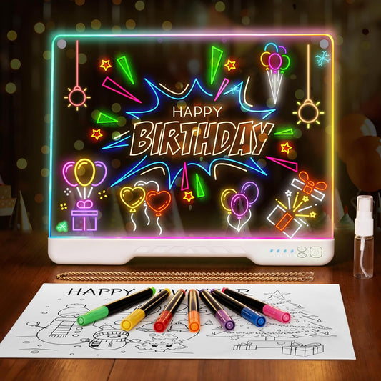 16-Inch LED Drawing Board for Kids, Rechargeable LED Doodle Board with 7 Light Modes & Built-in Stand, LED Note Board, Great Art Gift for Boys and Girls