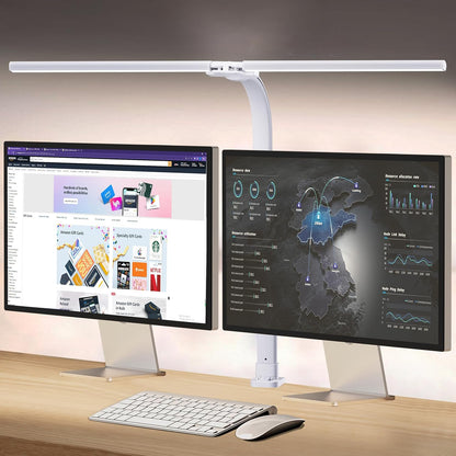 AKRRYR LED Desk Lamp for Home Office, Double Head 24W with Base, Architect Light 5 Lighting Brightness Flexible Gooseneck Table Reading Study, Black