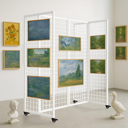 Grid Wall Panels, Grid Wall with Wheels,4x5.5Ft Gridwall Panel Display Stand,Sturdy Art Display Panels, Grid Display Stand, Black