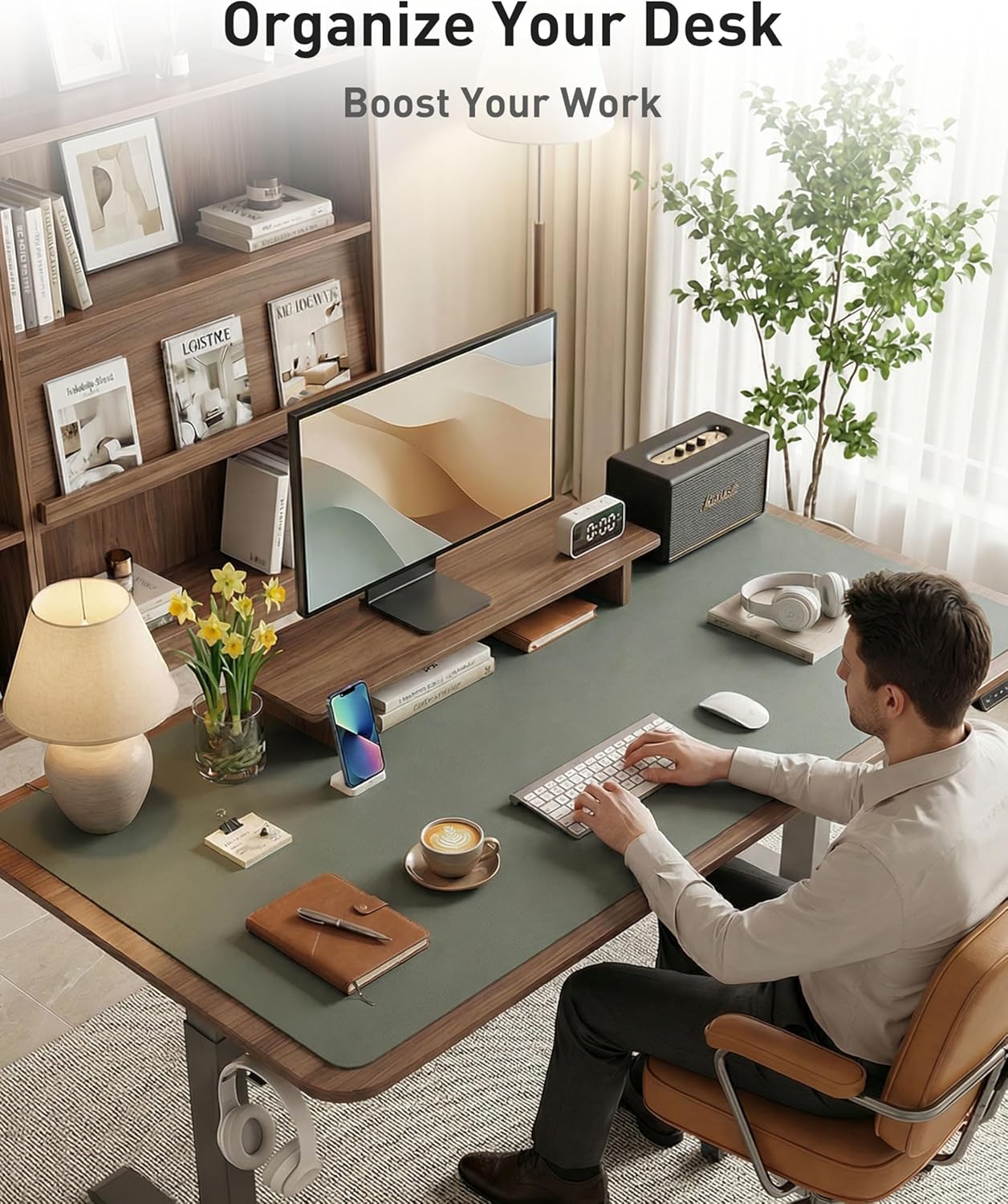 Aothia Non-Slip Waterproof PU Leather Desk Pad Protector for Mouse, Writing Desk, Office, Home, Laptop Blotter, 23.6" x 13.7", Black - Colors A
