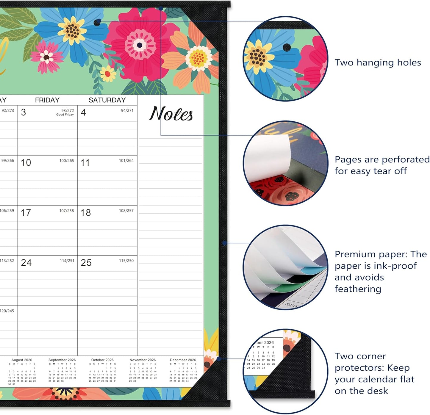 2026-2027 Desk Calendar - Large Desk Calendar 2026-2027, JUL 2026 - DEC 2027, 22" x 17", 18 Months Calendar Large, Desk/Wall Calendar 2-IN-1 with Corner Protectors, Desk Pad, To-Do List & Notes - Blue