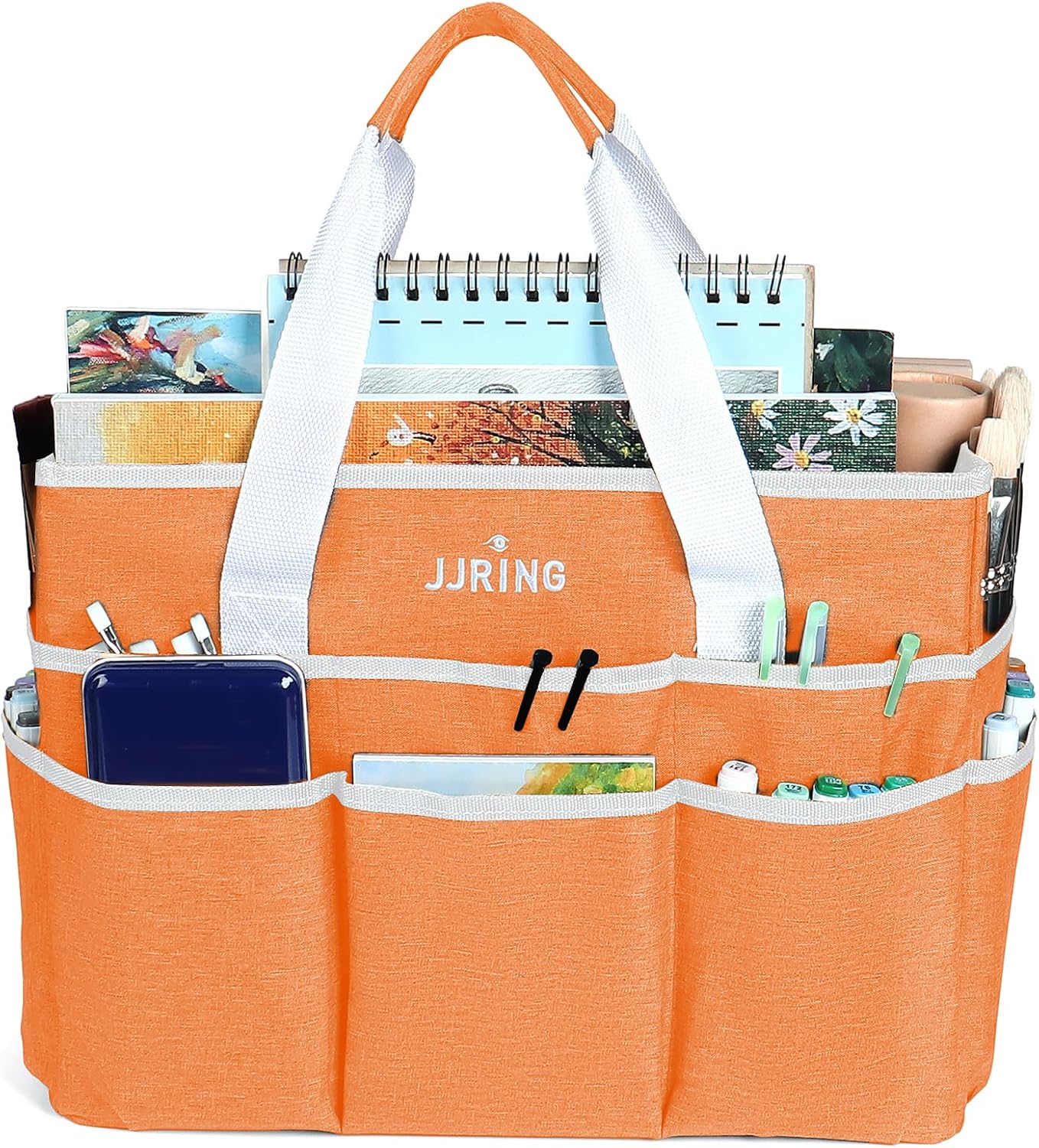 JJRING Craft Organizer Tote Bag for Art Storage, Caddy with Multiple Pockets, Bluish Green Sewing Bag for Scrapbooking, School, Medical, and Office Supplies