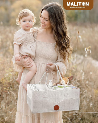 Maliton Baby Diaper Caddy Organizer for Changing Table, Nursery Storage Bin Basket with Handle, Felt Diaper Organizer Suitable for Indoor Outdoor (Khaki)