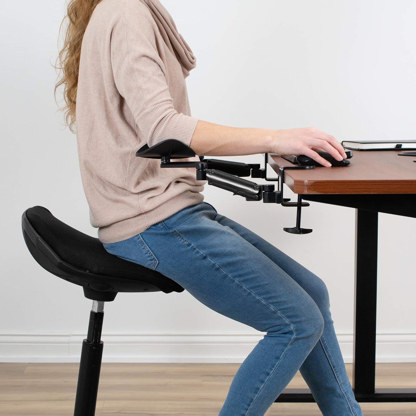 VIVO Universal Clamp-on Adjustable Armrest, Desk Cradle Rotating Elbow Cushion, Above Table Extension Platform Arm Support, Black, MOUNT-ARM01